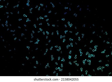 Dark blue, green vector template with man, woman symbols. Simple gradient design in abstract style with gender shapes. Simple design for TV commertials.