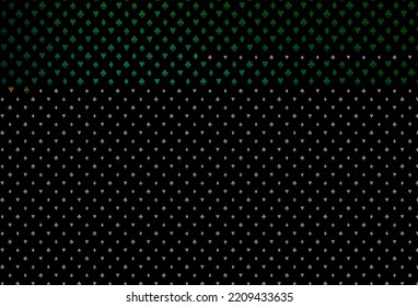 Dark blue, green vector template with poker symbols. Glitter abstract sketch with isolated symbols of playing cards. Template for business cards of casinos.