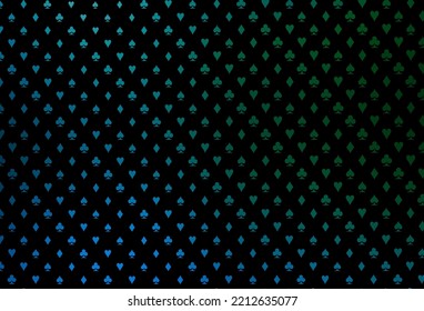 Dark blue, green vector template with poker symbols. Blurred decorative design of hearts, spades, clubs, diamonds. Pattern for leaflets of poker games, events.