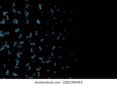 Dark blue, green vector template with man, woman symbols. Simple gradient design in abstract style with gender shapes. Base design for dating websites.