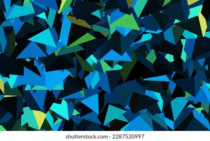 Azul oscuro, plantilla vectorial verde con cristales, triángulos. Triángulos sobre fondo abstracto con gradiente colorido. Diseño moderno para su tarjeta de visita.