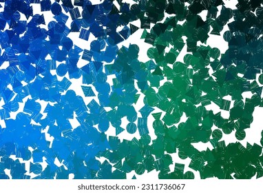 Dark  blue, green vector template with crystals, circles, squares. Circles, lines, rhombus with colorful gradient. Best design for your ad, poster, banner.