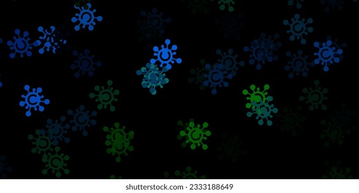 Dark blue, green vector template with flu signs. Abstract illustration with biological gradient shapes. Simple design against epidemic information.