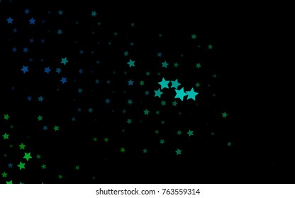Dark Blue, Green vector template with sky stars. Blurred decorative design in simple style with stars. The template can be used as a background.