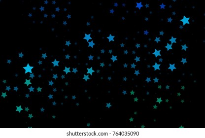 Dark Blue, Green vector template with sky stars. Glitter abstract illustration with colored stars. The pattern can be used for websites.