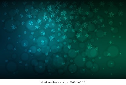 Dark Blue, Green vector template with ice snowflakes. Decorative shining illustration with snow on abstract template. New year design for your ad, poster, banner.