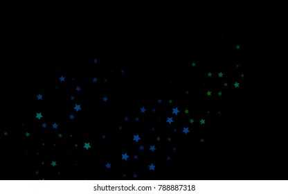 Dark Blue, Green vector template with sky stars. Glitter abstract illustration with colored stars. The template can be used as a background.