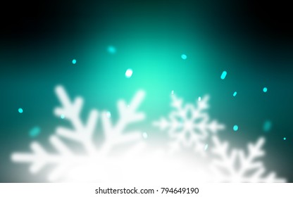 Dark Blue, Green vector template with ice snowflakes. Decorative shining illustration with snow on abstract template. The pattern can be used for new year ad, booklets.