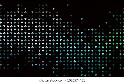 Dark Blue, Green vector texture with playing cards. Glitter abstract sketch with isolated symbols of playing cards. Pattern for booklets, leaflets of gambling houses.