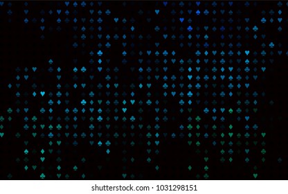 Dark Blue, Green vector texture with playing cards. Colored illustration with hearts, spades, clubs, diamonds. Template for business cards of casinos.