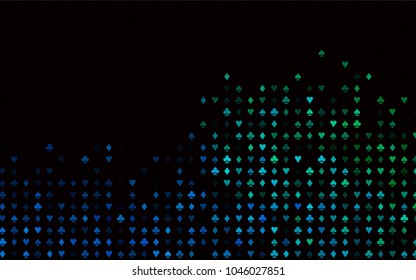 Dark Blue, Green vector texture with playing cards. Colorful gradient with signs of hearts, spades, clubs, diamonds. Pattern for leaflets of poker games, events.