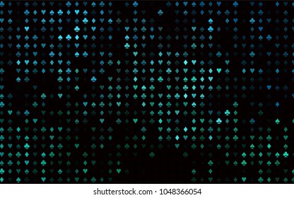 Dark Blue, Green vector texture with playing cards. Blurred decorative design of hearts, spades, clubs, diamonds. Smart design for your business advert of casinos.