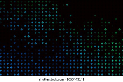 Dark Blue, Green vector texture with playing cards. Illustration with set of hearts, spades, clubs, diamonds. Design for ad, poster, banner of gambling websites.