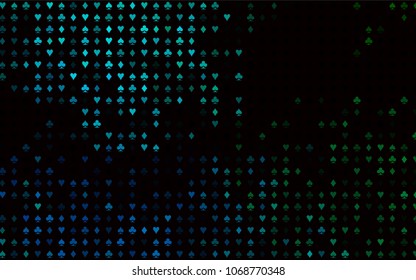 Dark Blue, Green vector texture with playing cards. Colored illustration with hearts, spades, clubs, diamonds. Smart design for your business advert of casinos.