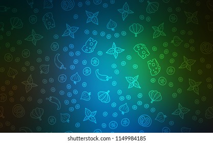 Dark Blue, Green vector texture with delicious snacks. Fast Food on blurred abstract background with colorful gradient. Pattern for menu of cafes, bars, restaurants.