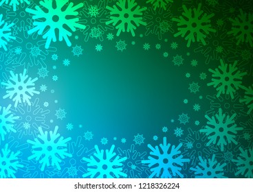 Dark Blue, Green vector texture with colored snowflakes. Glitter abstract illustration with crystals of ice. The pattern can be used for new year ad, booklets.
