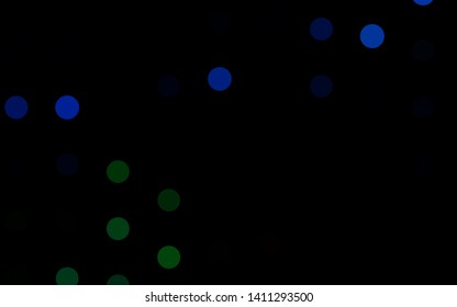 Dark Blue, Green vector texture with disks. Blurred bubbles on abstract background with colorful gradient. Pattern for ads, booklets.