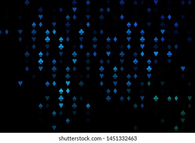 Dark Blue, Green vector texture with playing cards. Colorful gradient with signs of hearts, spades, clubs, diamonds. Pattern for leaflets of poker games, events.