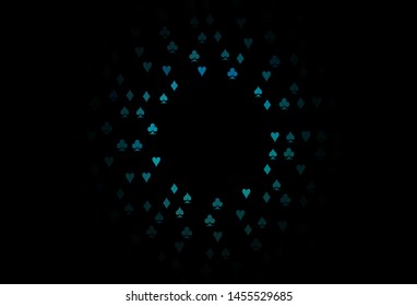 Dark Blue, Green vector texture with playing cards. Colorful gradient with signs of hearts, spades, clubs, diamonds. Pattern for leaflets of poker games, events.