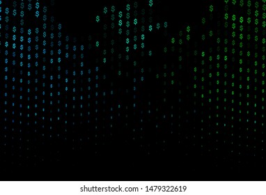 Dark Blue, Green vector texture with financial symbols. Blurred design in with symbols of dollar, USD, usa. Smart design for your business advert of economic, wealth.