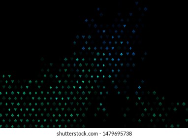 Dark Blue, Green vector texture with playing cards. Shining illustration with hearts, spades, clubs, diamonds. Pattern for booklets, leaflets of gambling houses.