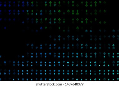 Dark Blue, Green vector texture with playing cards. Shining illustration with hearts, spades, clubs, diamonds. Design for ad, poster, banner of gambling websites.