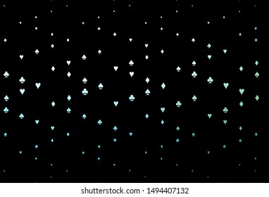 Dark Blue, Green vector texture with playing cards. Colored illustration with hearts, spades, clubs, diamonds. Pattern for ads of parties, events in Vegas.