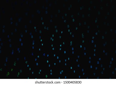 Dark Blue, Green vector texture with colored currency signs. Abstract illustration with colored financial digital symbols. Design for business advert of economic, wealth.