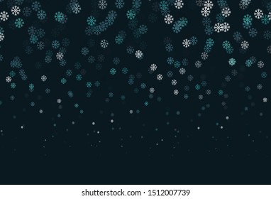 Dark Blue, Green vector texture with colored snowflakes. Colorful snowflakes with gradient on abstract background. Template for a new year background.
