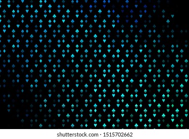 Dark Blue, Green vector texture with playing cards. Illustration with set of hearts, spades, clubs, diamonds. Template for business cards of casinos.