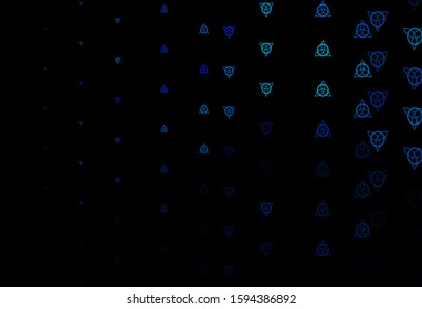 Dark Blue, Green vector texture with religion symbols. Colorful mystic symbols with a gradient in ancient style. Background for esoteric, mystic designs.