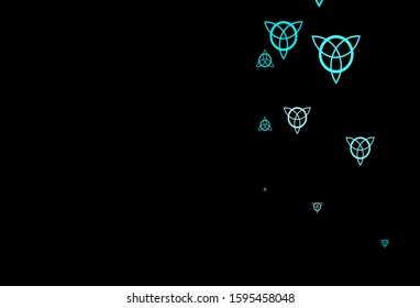Dark Blue, Green vector texture with religion symbols. Colorful mystic symbols with a gradient in ancient style. Design for magic, spiritual events.