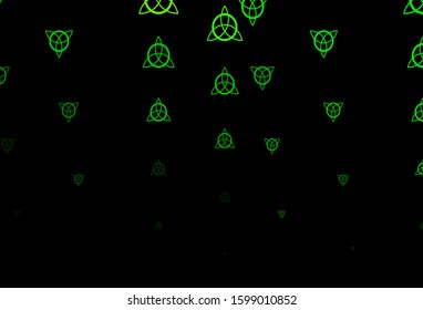 Dark Blue, Green vector texture with religion symbols. Abstract illustration with gothic gradient shapes. Simple base for your occult design.