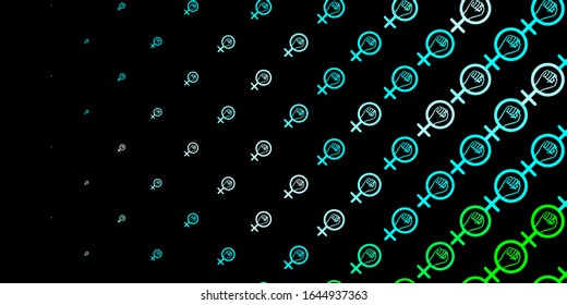 Dark Blue, Green vector texture with women's rights symbols. Abstract illustration with a depiction of women's power. Best design to show the power of women.