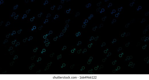 Dark Blue, Green vector texture with women's rights symbols. Abstract illustration with a depiction of women's power. Background for International Women’s Day.