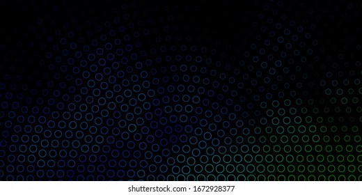 Azul oscuro, textura vectorial verde con discos. Ilustración abstracta moderna con formas de círculo coloridas. Nueva plantilla para un libro de marcas.