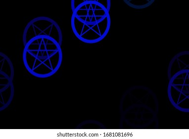Dark Blue, Green vector texture with religion symbols. Retro design in abstract style with witchcraft forms. Simple design for occult depiction.