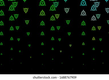 Azul oscuro, textura vectorial verde con símbolos religiosos. Ilustración abstracta con formas de degradado gótico. Antecedentes para diseños esotéricos y místicos.