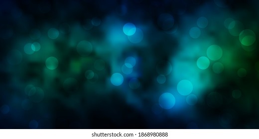 Azul oscuro, textura vectorial verde con círculos. Ilustración abstracta brillante con gotas coloridas. Patrón para papeles pintados, cortinas.