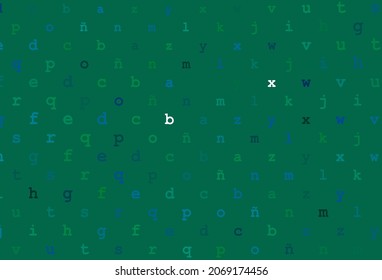 Dark blue, green vector texture with ABC characters. Abstract illustration with colored latin alphabet. Smart design for your business advert of university.