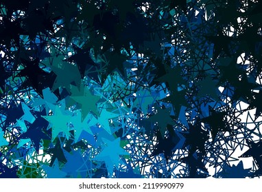 Dark Blue, Green vector texture with beautiful stars. Stars on blurred abstract background with gradient. Best design for your ad, poster, banner.