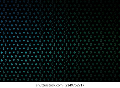 Dark blue, green vector texture with playing cards. Colored illustration with hearts, spades, clubs, diamonds. Template for business cards of casinos.