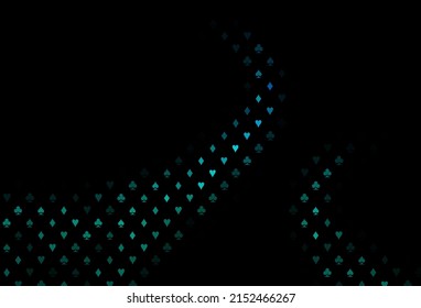 Dark blue, green vector texture with playing cards. Colored illustration with hearts, spades, clubs, diamonds. Pattern for booklets, leaflets of gambling houses.