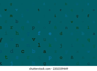 Dark blue, green vector texture with ABC characters. Abstract illustration with colored latin alphabet. The pattern can be used as ads, poster, banner for books.
