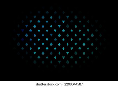 Dark blue, green vector texture with playing cards. Blurred decorative design of hearts, spades, clubs, diamonds. Template for business cards of casinos.