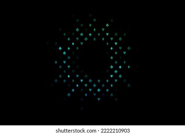 Dark blue, green vector texture with playing cards. Illustration with set of hearts, spades, clubs, diamonds. Design for ad, poster, banner of gambling websites.