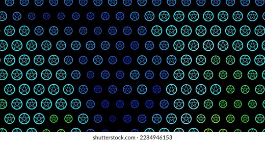 Dark Blue, Green vector texture with religion symbols. Colorful vintage illustration with gradient alchemy shapes. Best design halloween events.