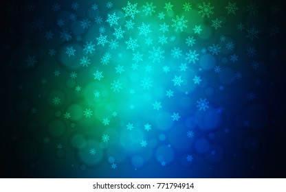 Dark Blue, Green vector texture with colored snowflakes. Glitter abstract illustration with crystals of ice. The pattern can be used for year new  websites.