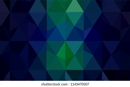 Dark Blue, Green vector triangle mosaic texture. Shining polygonal illustration, which consist of triangles. Completely new template for your banner.
