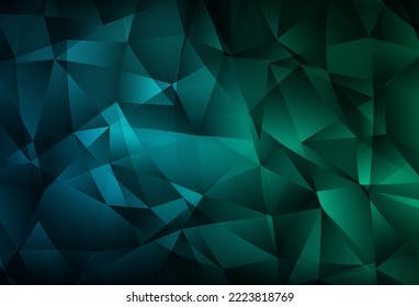 Azul oscuro, fondo de mosaico vectorial verde triangular. Ilustración geométrica en estilo Origami con gradiente.  Plantilla para el fondo del teléfono móvil.